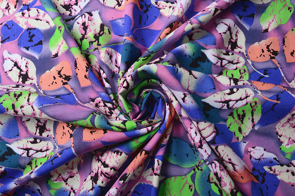 100% Viscose Zola Crumple Leaves Neon Lilac