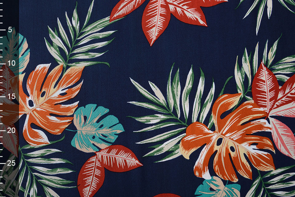 100% Viscose Bounty Bladeren Marine Blauw
