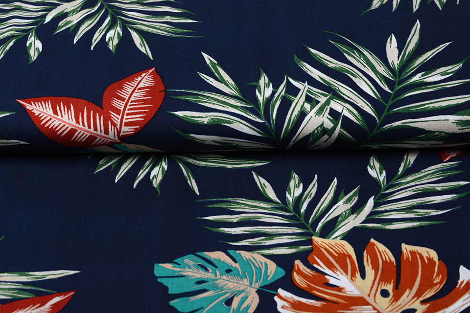 100% Viscose Bounty Bladeren Marine Blauw