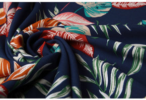 100% Viscose Bounty Bladeren Marine Blauw