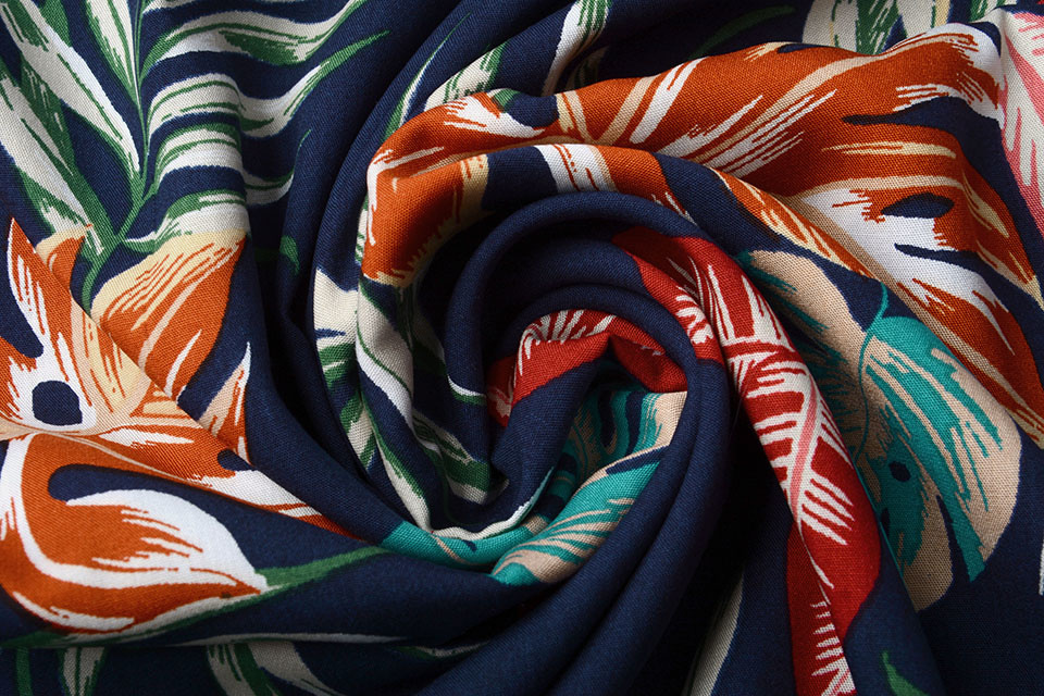 100% Viscose Bounty Bladeren Marine Blauw