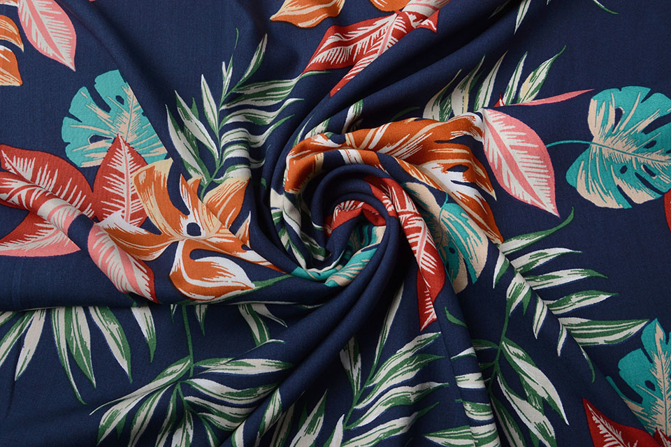 100% Viscose Bounty Bladeren Marine Blauw