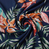 100% Viscose Bounty Leaves Navy Blue