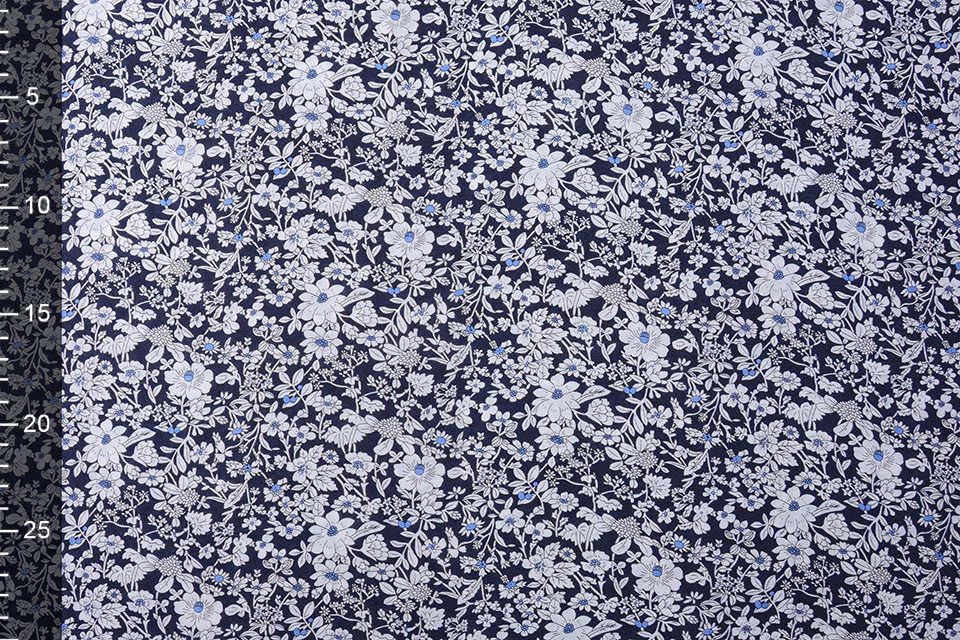 100% Viscose Sylvie Kleine Bloemen Marine Blauw