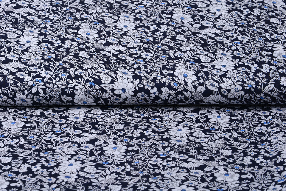 100% Viscose Sylvie Kleine Bloemen Marine Blauw