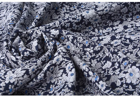 100% Viscose Sylvie Kleine Bloemen Marine Blauw