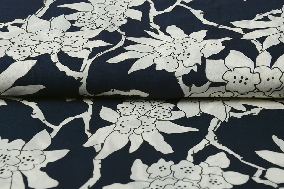 100% Viscose Laurie Marine Blauw - Wit