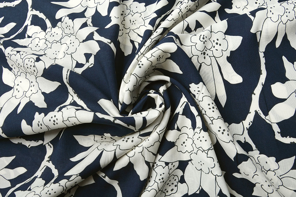 100% Viscose Laurie Marine Blauw - Wit