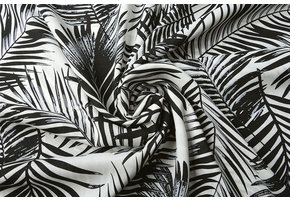 100% Viscose Kira Palm Leaves White - Black