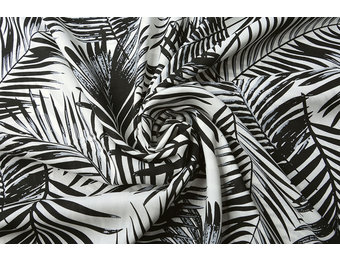 100% Viscose Kira Palm Leaves White - Black