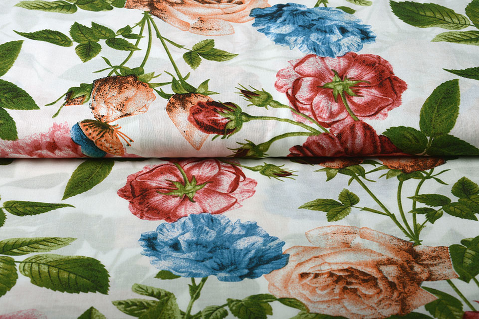 100% Viscose Sophia Vlinder op Rozen Wit