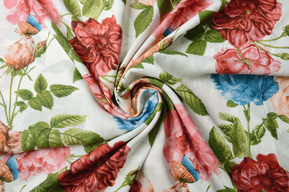 100% Viscose Sophia Vlinder op Rozen Wit