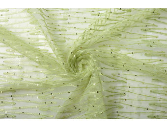 Netz Bestickt Pailletten Zick-Zack Hell Limettengrün