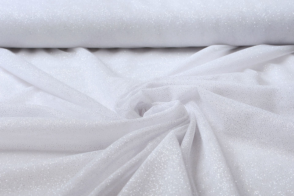 Stretch Bruids Tule Glitter Wit