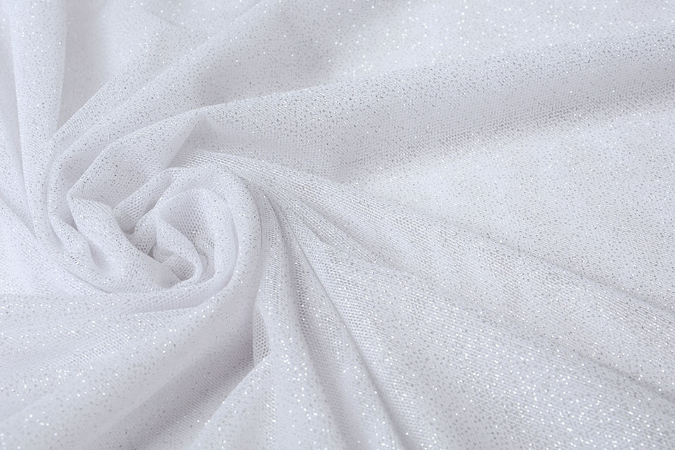 Stretch Bruids Tule Glitter Wit
