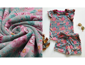 Nicki Samt Blumen Grau