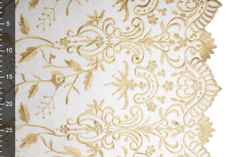 Mesh Embroidered Pearl Charlot Gold