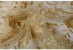 Mesh Embroidered Pearl Charlot Gold