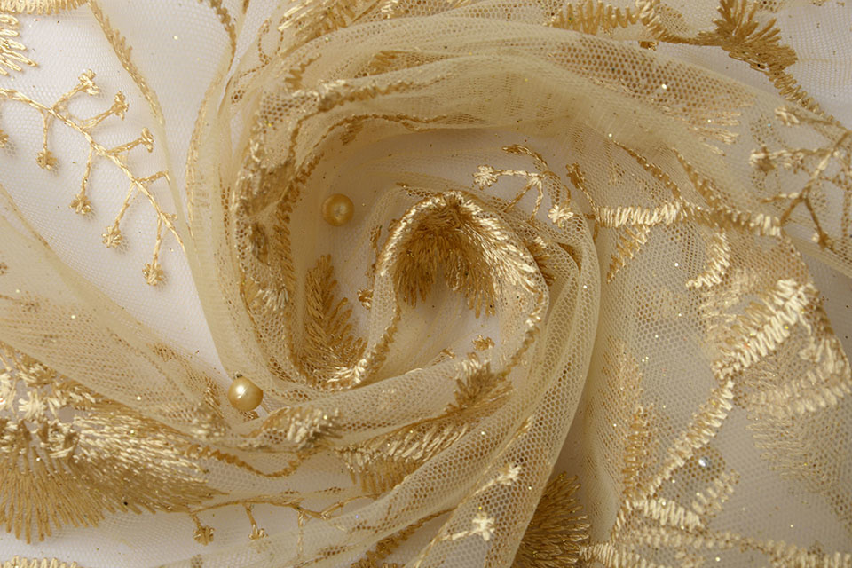 Mesh Embroidered Pearl Charlot Gold