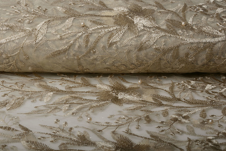 Mesh Geborduurd Parel Lilith Beige