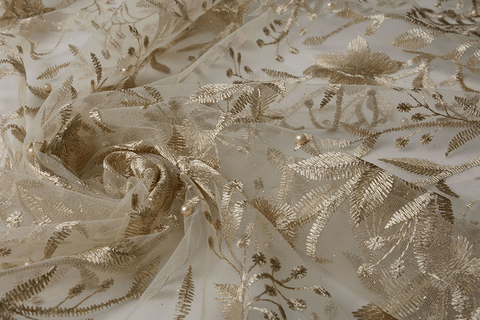 Mesh Geborduurd Parel Lilith Beige