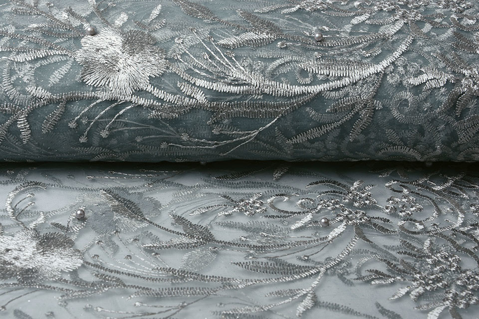 Netz Bestickt Perle Beth Blau-Grau