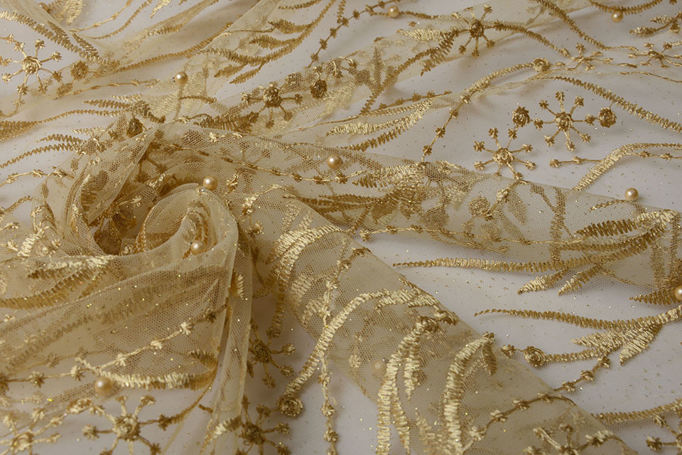 Mesh Geborduurd Parel Leonor Goud