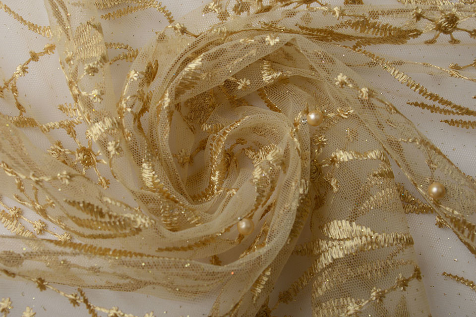 Mesh Geborduurd Parel Leonor Goud