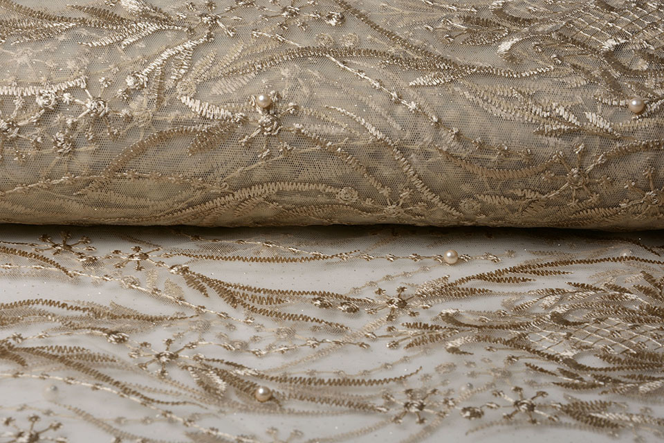 Mesh Geborduurd Parel Leonor Beige