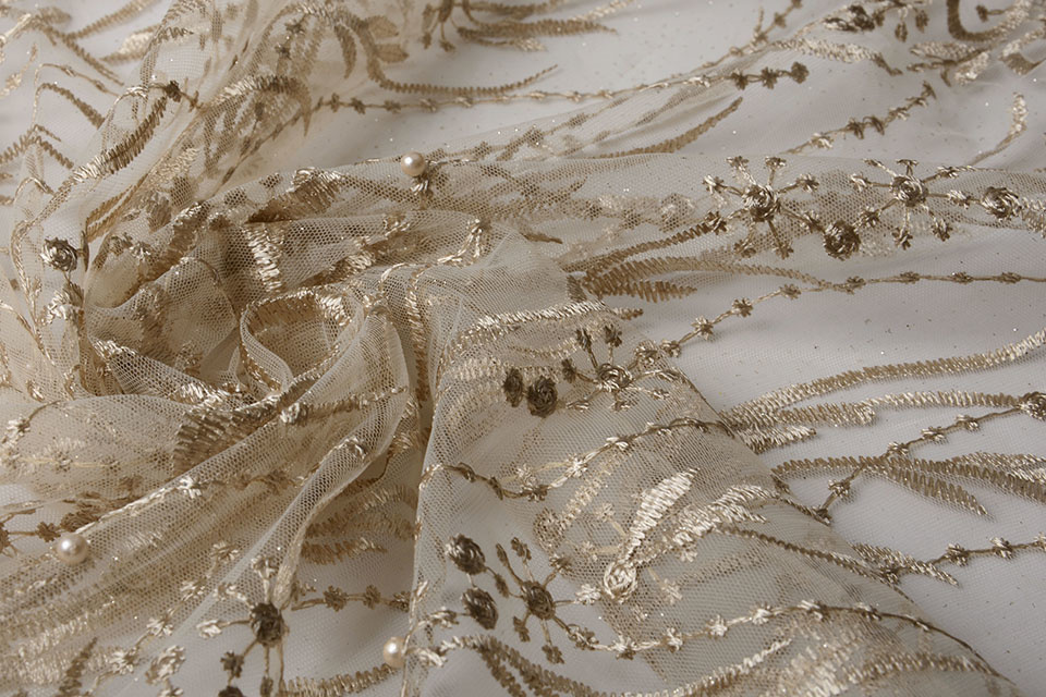 Mesh Geborduurd Parel Leonor Beige