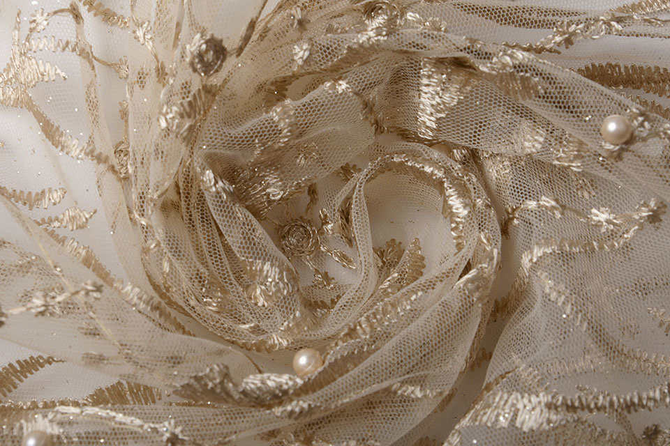 Mesh Geborduurd Parel Leonor Beige