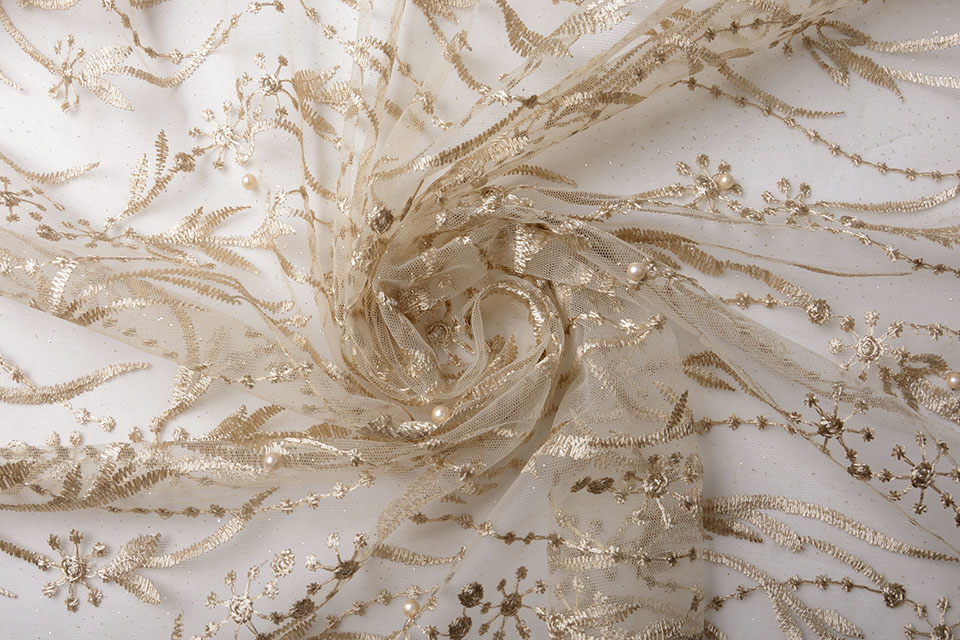 Mesh Geborduurd Parel Leonor Beige