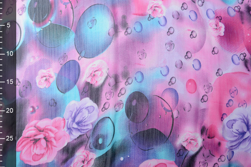 Chiffon Printed Rose Bubble Pink Purple