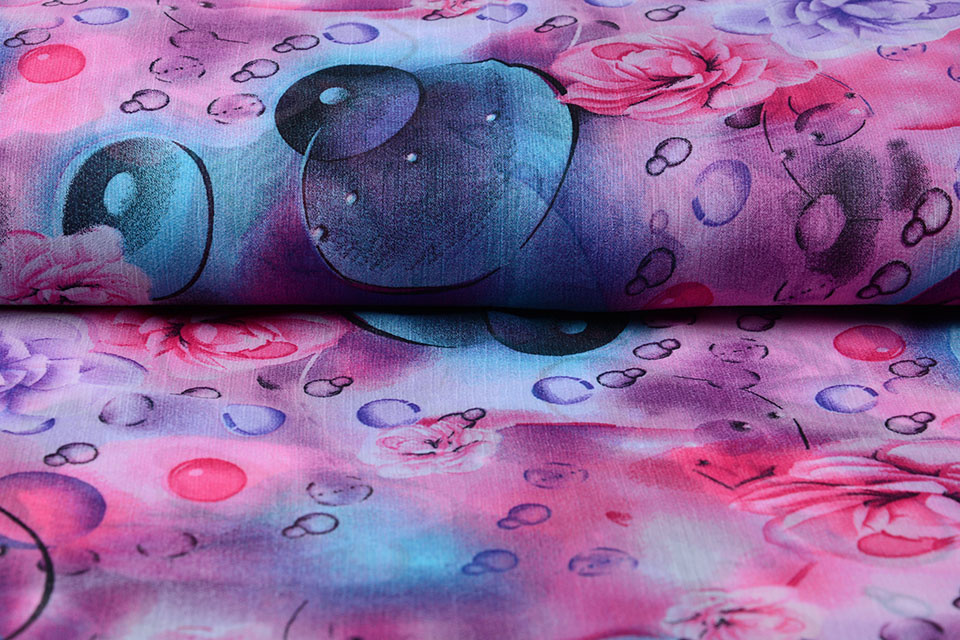 Chiffon Printed Rose Bubble Pink Purple