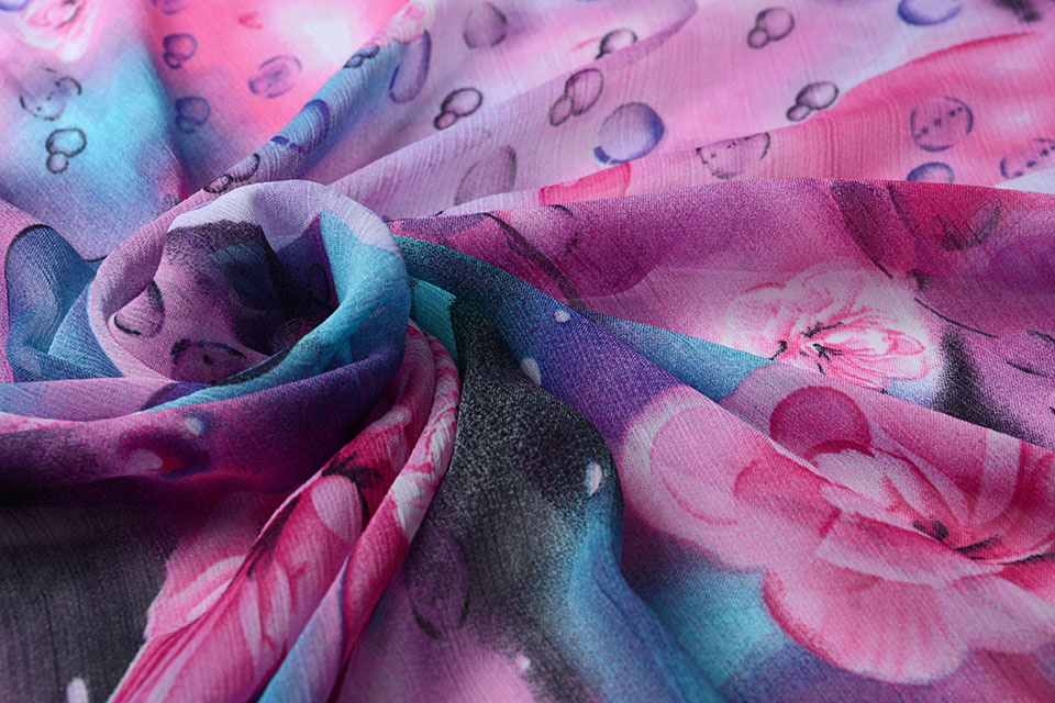 Chiffon Printed Rose Bubble Pink Purple