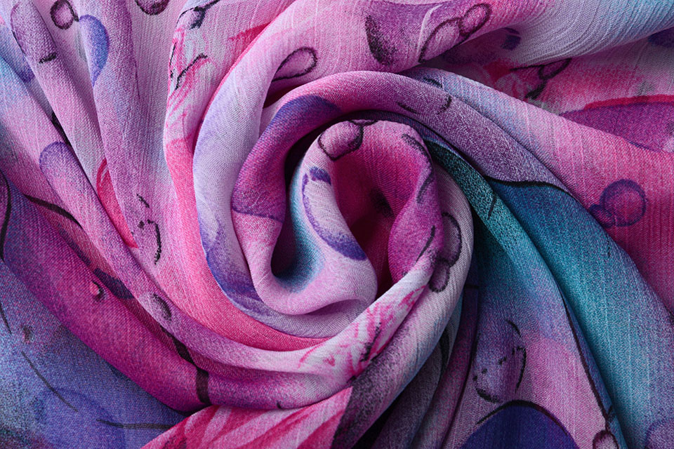 Chiffon Printed Rose Bubble Pink Purple