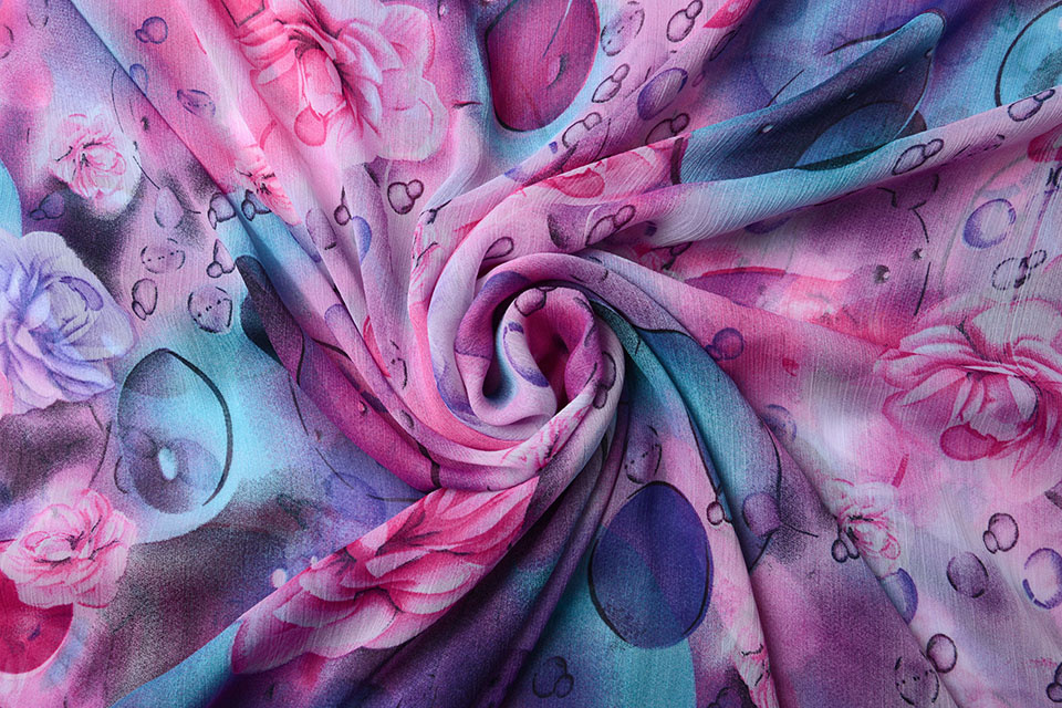Chiffon Printed Rose Bubble Pink Purple