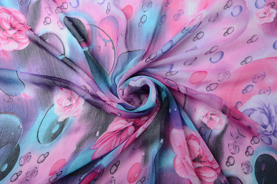 Chiffon Printed Rose Bubble Pink Purple