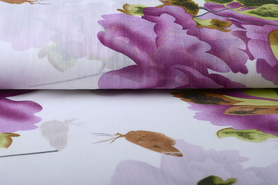 Chiffon Printed Flower with Butterfly Purple