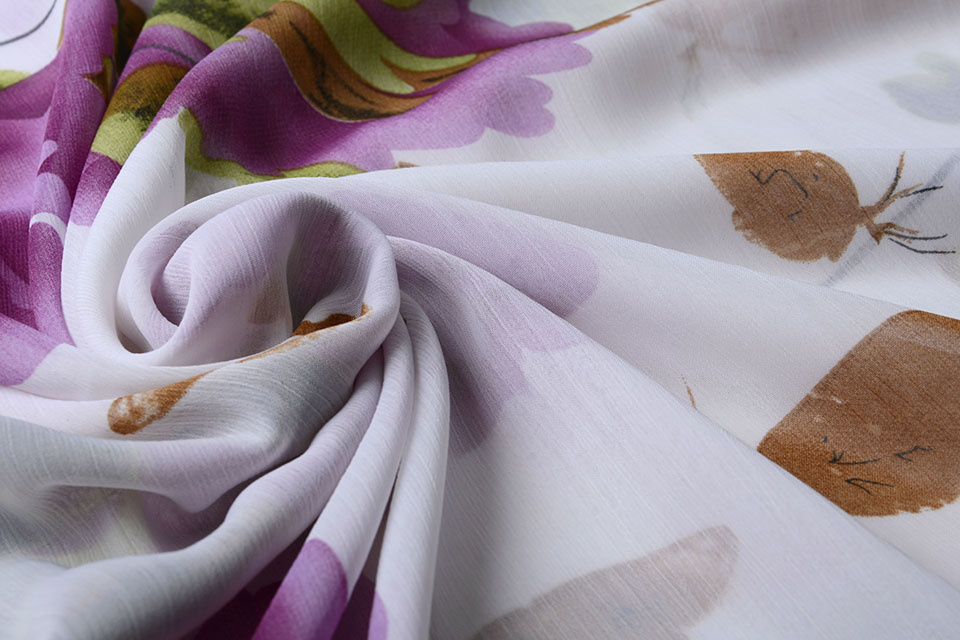 Chiffon Printed Flower with Butterfly Purple