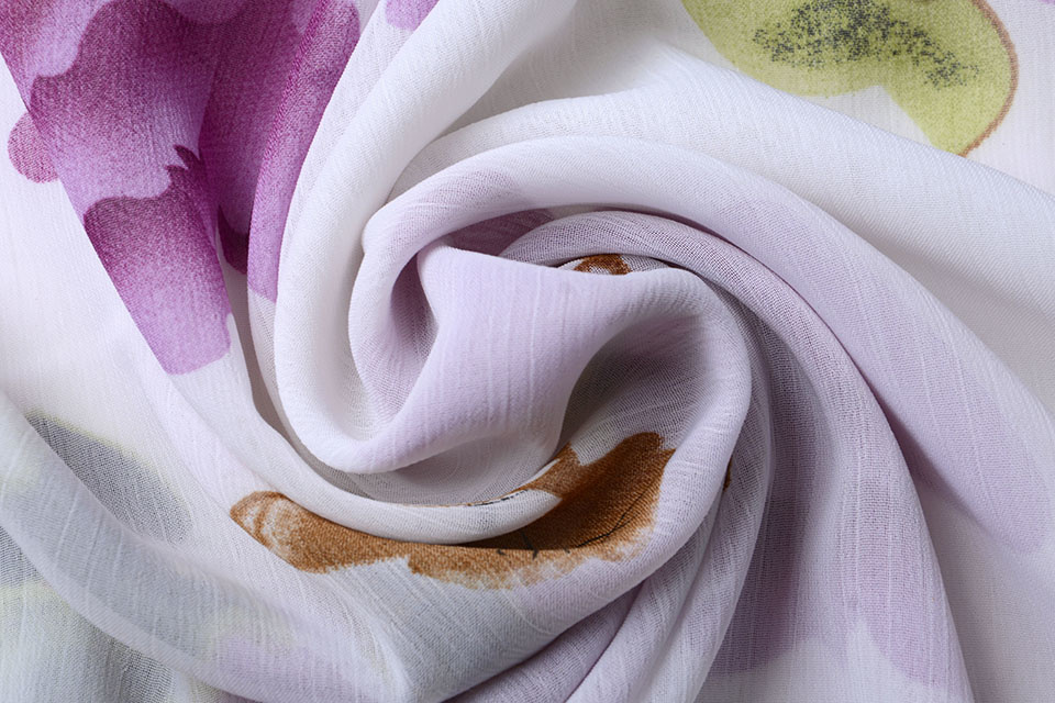 Chiffon Printed Flower with Butterfly Purple