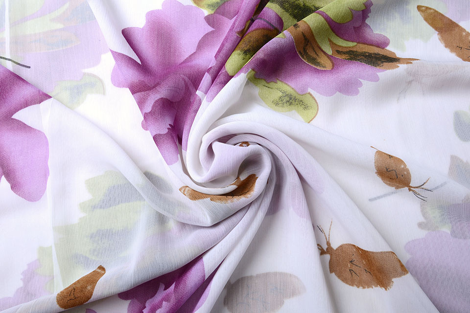 Chiffon Printed Flower with Butterfly Purple
