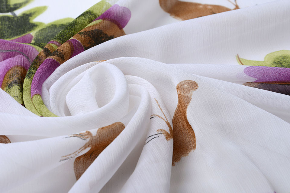 Chiffon Bedrukt Bloem met Vlinder Paars