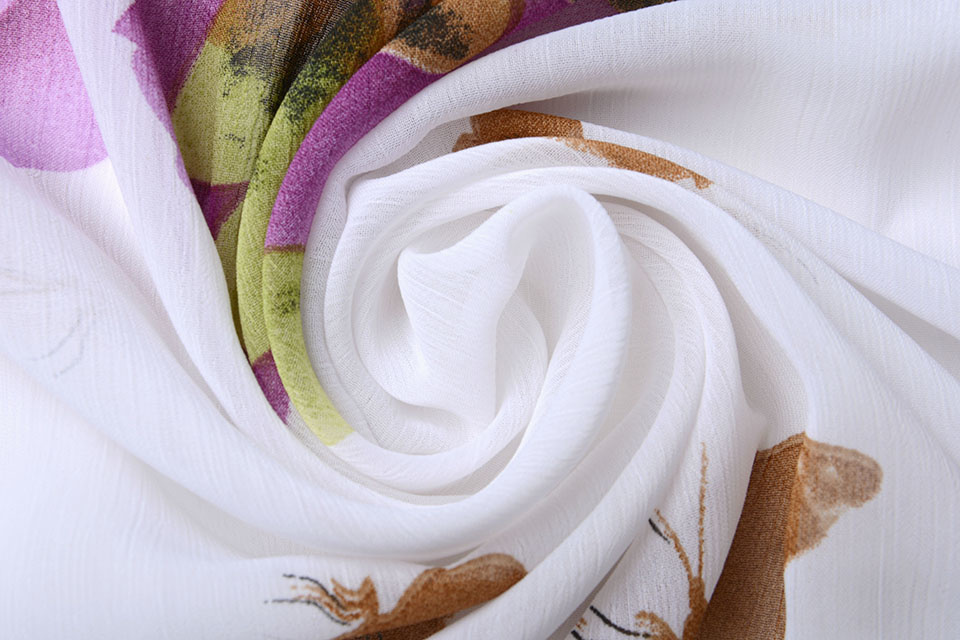 Chiffon Printed Flower with Butterfly Purple