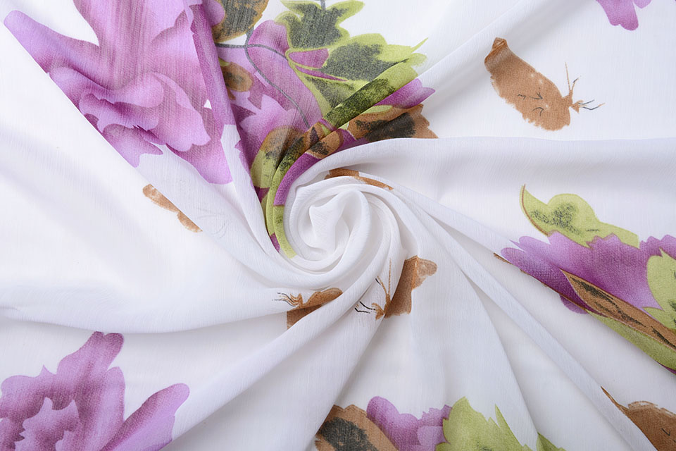 Chiffon Printed Flower with Butterfly Purple