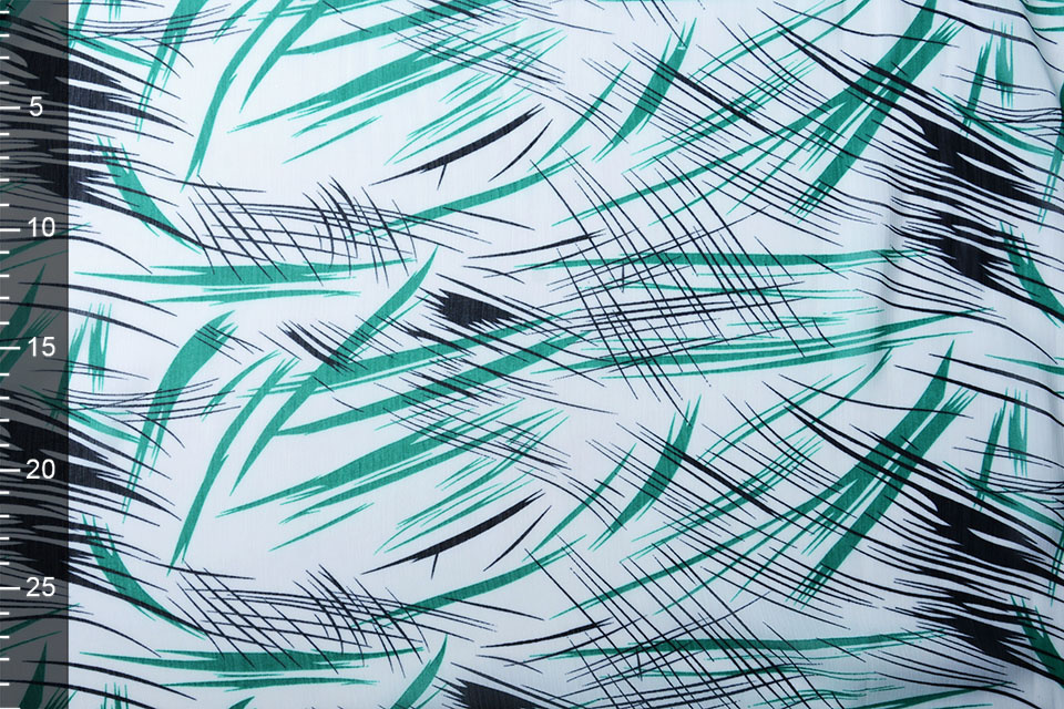 Chiffon Printed Brush Strokes Sea Green Navy Blue