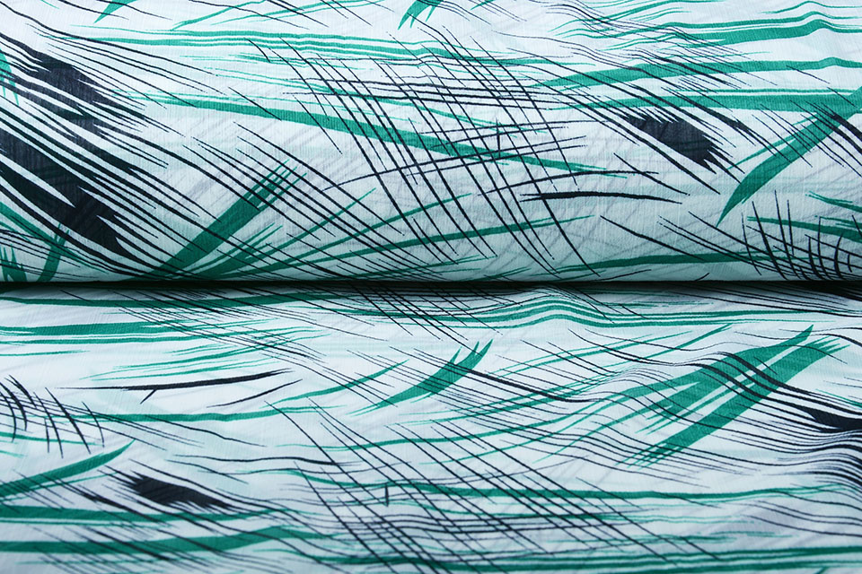 Chiffon Bedrukt Penseelstreken Zeegroen Marine Blauw