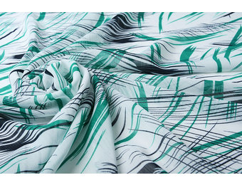 Chiffon Printed Brush Strokes Sea Green Navy Blue