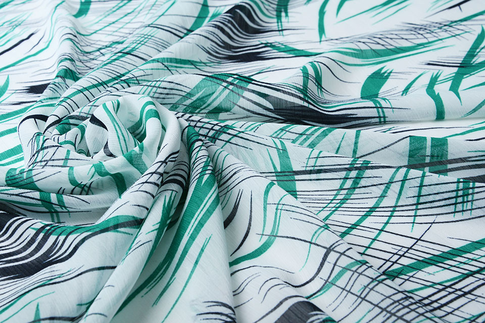 Chiffon Printed Brush Strokes Sea Green Navy Blue