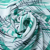 Chiffon Printed Brush Strokes Sea Green Navy Blue